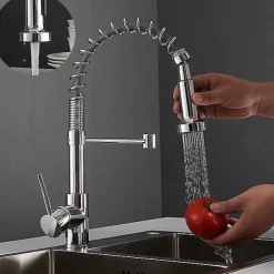 Single Handle Kitchen Faucet, Electroplated One Hole Pull Out Standard Spout/Centerset, Brasss Contemporary Kitchen Faucet