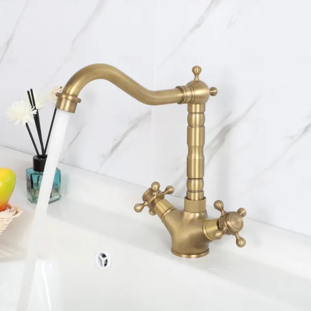 Single Handle Kitchen Faucet Antique Brass One Hole Rotatable Standard Spout/Tall/High Arc, Brass Antique/COD Kitchen Faucet with Supply Lines / Adjustable to Cold and Hot Water