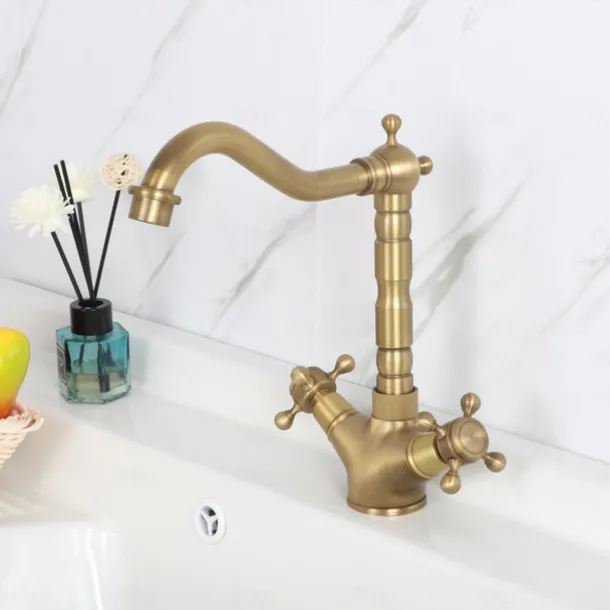 Single Handle Kitchen Faucet Antique Brass One Hole Rotatable Standard Spout/Tall/High Arc, Brass Antique/COD Kitchen Faucet with Supply Lines / Adjustable to Cold and Hot Water