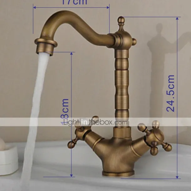Single Handle Kitchen Faucet Antique Brass One Hole Rotatable Standard Spout/Tall/High Arc, Brass Antique/COD Kitchen Faucet with Supply Lines / Adjustable to Cold and Hot Water