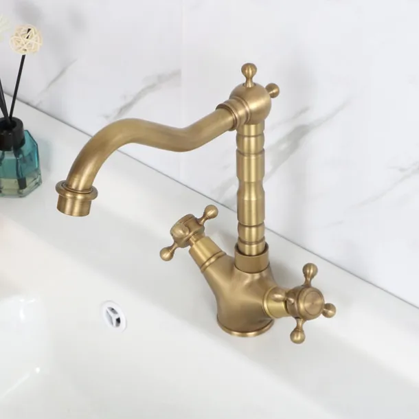 Single Handle Kitchen Faucet Antique Brass One Hole Rotatable Standard Spout/Tall/High Arc, Brass Antique/COD Kitchen Faucet with Supply Lines / Adjustable to Cold and Hot Water