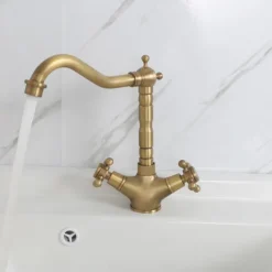 Single Handle Kitchen Faucet Antique Brass One Hole Rotatable Standard Spout/Tall/High Arc, Brass Antique/COD Kitchen Faucet with Supply Lines / Adjustable to Cold and Hot Water
