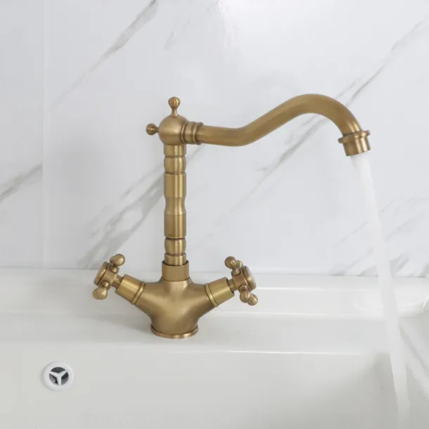 Single Handle Kitchen Faucet Antique Brass One Hole Rotatable Standard Spout/Tall/High Arc, Brass Antique/COD Kitchen Faucet with Supply Lines / Adjustable to Cold and Hot Water
