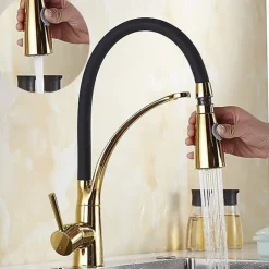 Single Handle Kitchen Faucet, Electroplated One Hole Pull Out/Centerset/Tall/­High Arc, Brass Kitchen Faucet
