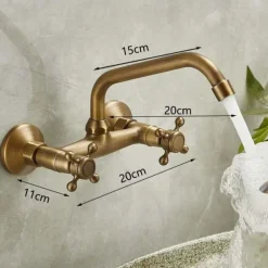 Sink Basin Mixer Tap Wall-Mounted Concealed Bathroom Sink Faucet Brushed Retro Brass Antiquefaucet Golden Widespread Wall Mounted