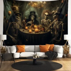 Skeleton Party Hanging Tapestry Wall Art Large Tapestry Mural Decor Photograph Backdrop Blanket Curtain Home Bedroom Living Room Decoration