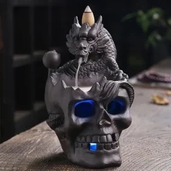 Skull Incense Burner Holder, Reflux Cascade, Ceramic, LED, Unique, Incense Burner, Skull Burner for Halloween, Aromatherapy, Yoga, Home Decor