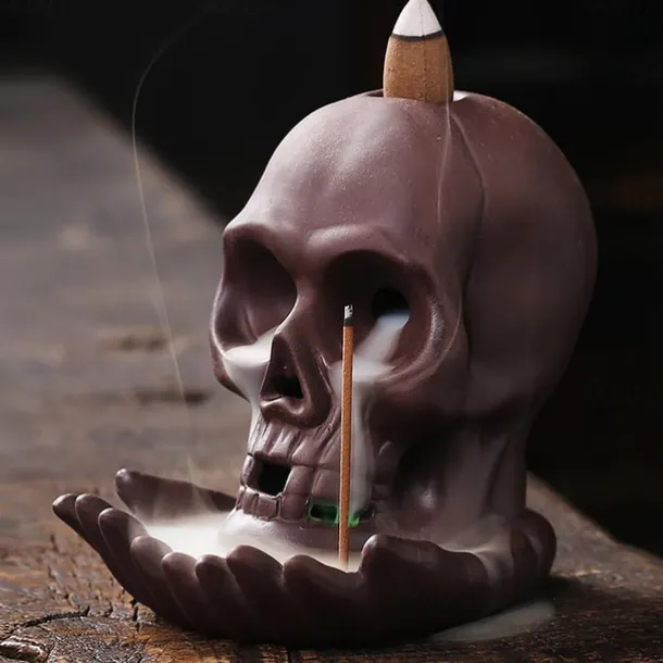 Skull Incense Burner Holder, Reflux Cascade, Ceramic, LED, Unique, Incense Burner, Skull Burner for Halloween, Aromatherapy, Yoga, Home Decor