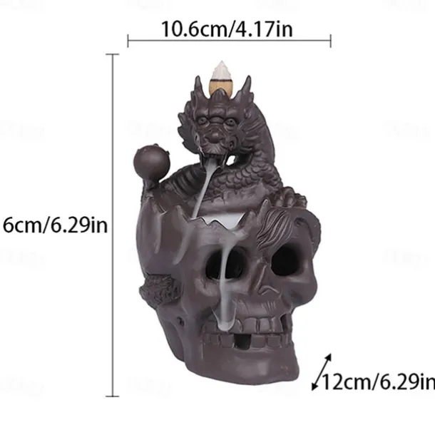 Skull Incense Burner Holder, Reflux Cascade, Ceramic, LED, Unique, Incense Burner, Skull Burner for Halloween, Aromatherapy, Yoga, Home Decor