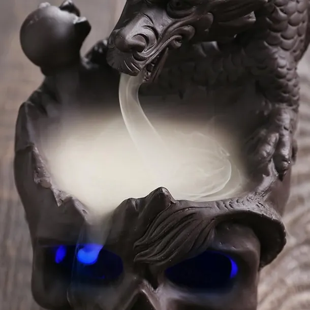 Skull Incense Burner Holder, Reflux Cascade, Ceramic, LED, Unique, Incense Burner, Skull Burner for Halloween, Aromatherapy, Yoga, Home Decor