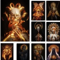 Skull Statue Wall Art Canvas Prints Painting Artwork Picture Nordic Sculpture Modern Home Decoration Décor Rolled Canvas No Frame Unframed Unstretched