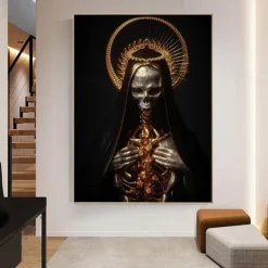 Skull Statue Wall Art Canvas Prints Painting Artwork Picture Nordic Sculpture Modern Home Decoration Décor Rolled Canvas No Frame Unframed Unstretched