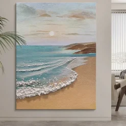 Sky and Ocean painting hand painted Calming Landscape Painting Neutral Landscape oil painting handmade Light Beige Aesthetic Acrylic wave sea Painting Minimalist Art painting