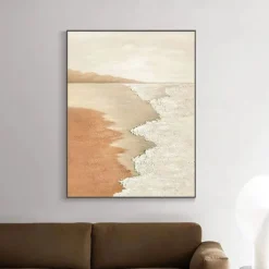 Sky and Ocean painting hand painted Calming Landscape Painting Neutral Landscape oil painting handmade Light Beige Aesthetic Acrylic wave sea Painting Minimalist Art painting