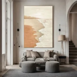 Sky and Ocean painting hand painted Calming Landscape Painting Neutral Landscape oil painting handmade Light Beige Aesthetic Acrylic wave sea Painting Minimalist Art painting