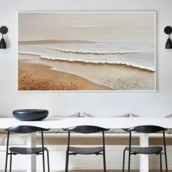 Sky and Ocean painting hand painted Calming Landscape Painting Neutral Landscape oil painting handmade Light Beige Aesthetic Acrylic wave sea Painting Minimalist Art painting