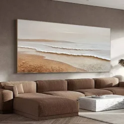 Sky and Ocean painting hand painted Calming Landscape Painting Neutral Landscape oil painting handmade Light Beige Aesthetic Acrylic wave sea Painting Minimalist Art painting