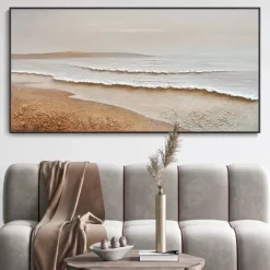 Sky and Ocean painting hand painted Calming Landscape Painting Neutral Landscape oil painting handmade Light Beige Aesthetic Acrylic wave sea Painting Minimalist Art painting