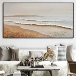 Sky and Ocean painting hand painted Calming Landscape Painting Neutral Landscape oil painting handmade Light Beige Aesthetic Acrylic wave sea Painting Minimalist Art painting