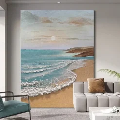 Sky and Ocean painting hand painted Calming Landscape Painting Neutral Landscape oil painting handmade Light Beige Aesthetic Acrylic wave sea Painting Minimalist Art painting