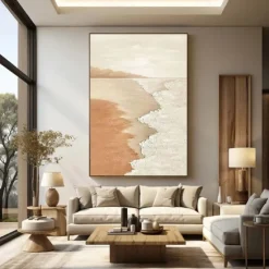 Sky and Ocean painting hand painted Calming Landscape Painting Neutral Landscape oil painting handmade Light Beige Aesthetic Acrylic wave sea Painting Minimalist Art painting