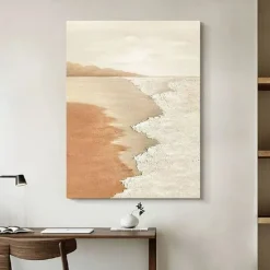 Sky and Ocean painting hand painted Calming Landscape Painting Neutral Landscape oil painting handmade Light Beige Aesthetic Acrylic wave sea Painting Minimalist Art painting