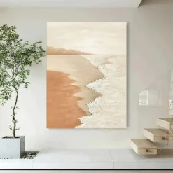 Sky and Ocean painting hand painted Calming Landscape Painting Neutral Landscape oil painting handmade Light Beige Aesthetic Acrylic wave sea Painting Minimalist Art painting