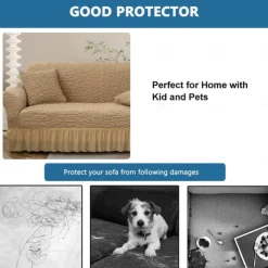 Slipcover Couch Cover with Skirt, High Elastic Durable Sofa Slipcovers Luxurious Machine Washable Furniture Protector