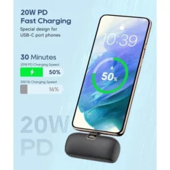 Small Portable Charger for iPhone with Built-in Lightning Cable 5000mAh Power Bank Fast Charging for Phone