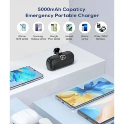 Small Portable Charger for iPhone with Built-in Lightning Cable 5000mAh Power Bank Fast Charging for Phone