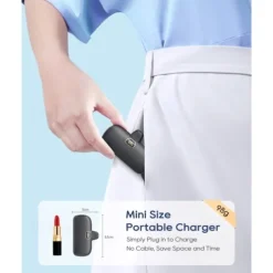 Small Portable Charger for iPhone with Built-in Lightning Cable 5000mAh Power Bank Fast Charging for Phone