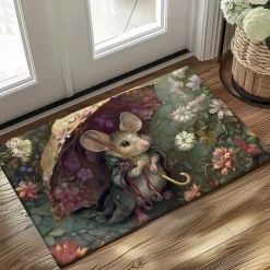 Small Rat Umbrella Doormat Floor Mats Washable Rugs Kitchen Mat Non-Slip Oil Proof Rug Indoor Outdoor Mat Bedroom Decor Bathroom Mat Entrance Rug