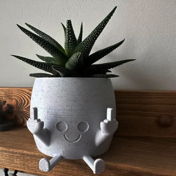 Smiling Plant Pot with Middle Fingers Up,Resin Plastic Ornaments Flower Pot, Planting Containers, Novelty Interesting Decorations, for Home Indoor Window, Desktop, Outdoor Patio Yard