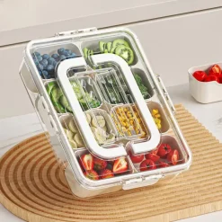 Snackle Box Container Divided Serving Tray with Lid, Portable Snack Platters Organizer, Charcuterie Container with 8 Compartments Food Storage Containers, Keep Your Candy, Chips Fresh.