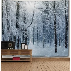 Snow Forest Hanging Tapestry Wall Art Large Wall Tapestry Decor Backdrop Blanket Curtain Mural Home Bedroom Living Room Decoration