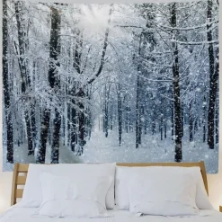 Snow Forest Hanging Tapestry Wall Art Large Wall Tapestry Decor Backdrop Blanket Curtain Mural Home Bedroom Living Room Decoration