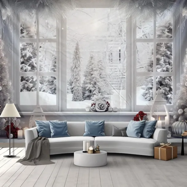 Snow Window Hanging Tapestry Winter White Wall Art Large Tapestry Mural Decor Photograph Backdrop Blanket Curtain Home Bedroom Living Room Decoration