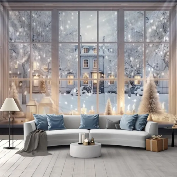 Snow Window Hanging Tapestry Winter White Wall Art Large Tapestry Mural Decor Photograph Backdrop Blanket Curtain Home Bedroom Living Room Decoration
