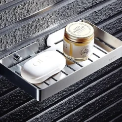 Soap Dishes Holders Hollow Modern Stainless Steel Bathroom Single Shelf Wall Mounted Silvery 1pc