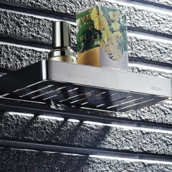 Soap Dishes Holders Hollow Modern Stainless Steel Bathroom Single Shelf Wall Mounted Silvery 1pc