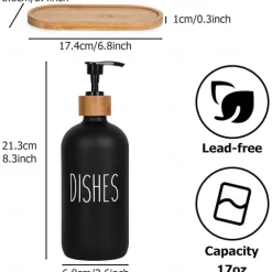 Soap Dispenser Set with Tray by Brighter Barns for Bathroom/Kitchen Hand and Dish Soap Dispenser for Bathroom Kitchen Sink Bamboo- Farmhouse Soap Dispenser(500ml*2)
