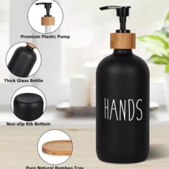 Soap Dispenser Set with Tray by Brighter Barns for Bathroom/Kitchen Hand and Dish Soap Dispenser for Bathroom Kitchen Sink Bamboo- Farmhouse Soap Dispenser(500ml*2)