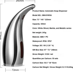 Soap Dispenser Touchless, No Touch Automatic Soap Dispenser for Kitchen, Bathroom, Shower (300ml, Silver)