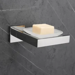 Soap Holder Stainless Steel and ABS with Glass Tray Wall Mounted Bathroom 1pc Painted Finishes, Chrome Electroplated and Brushed