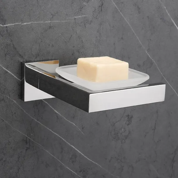 Soap Holder Stainless Steel and ABS with Glass Tray Wall Mounted Bathroom 1pc Painted Finishes, Chrome Electroplated and Brushed