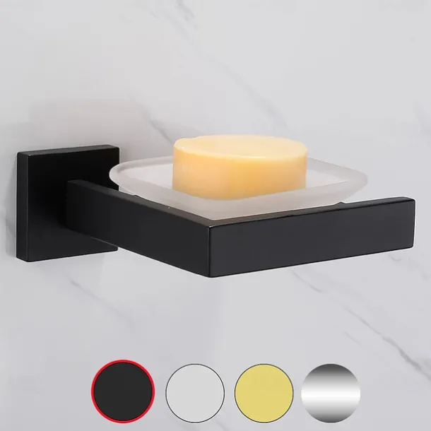 Soap Holder Stainless Steel and ABS with Glass Tray Wall Mounted Bathroom 1pc Painted Finishes, Chrome Electroplated and Brushed