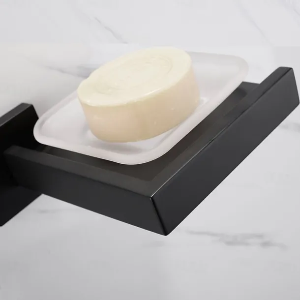 Soap Holder Stainless Steel and ABS with Glass Tray Wall Mounted Bathroom 1pc Painted Finishes, Chrome Electroplated and Brushed