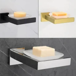Soap Holder Stainless Steel and ABS with Glass Tray Wall Mounted Bathroom 1pc Painted Finishes, Chrome Electroplated and Brushed