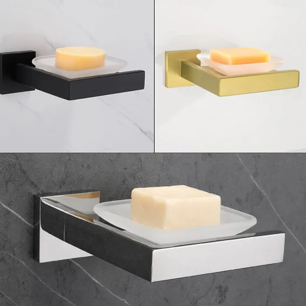 Soap Holder Stainless Steel and ABS with Glass Tray Wall Mounted Bathroom 1pc Painted Finishes, Chrome Electroplated and Brushed