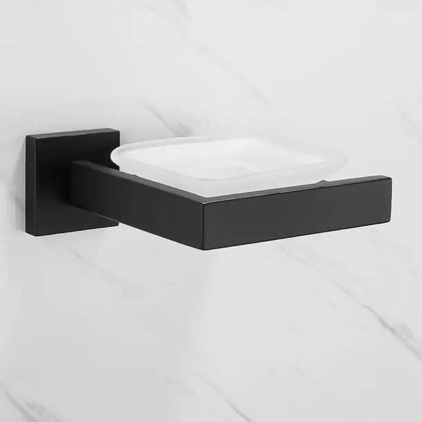 Soap Holder Stainless Steel and ABS with Glass Tray Wall Mounted Bathroom 1pc Painted Finishes, Chrome Electroplated and Brushed